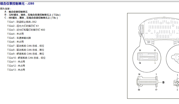 上海大众POLO仪表针脚资料