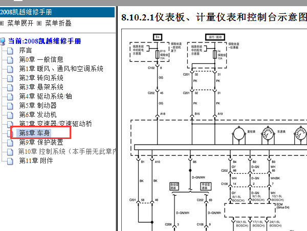 2008年别克凯越仪表电路图