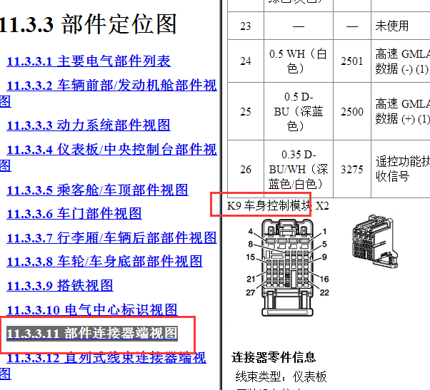 2013-2014年别克英朗车身电脑针脚定义图