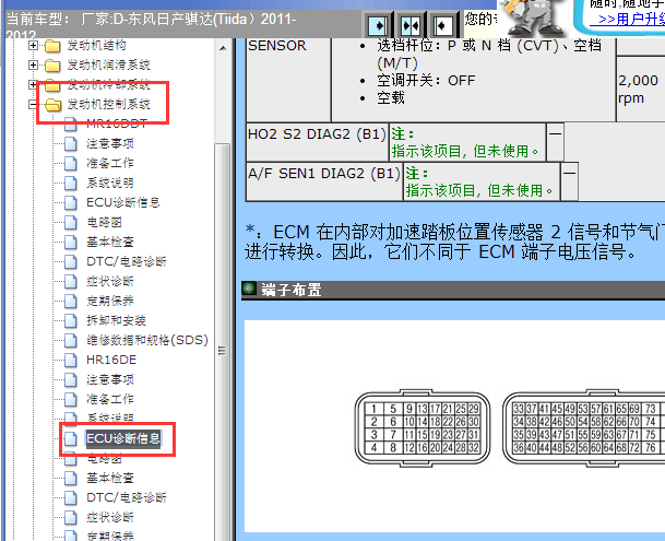 2011-2012年日产骐达发动机针脚