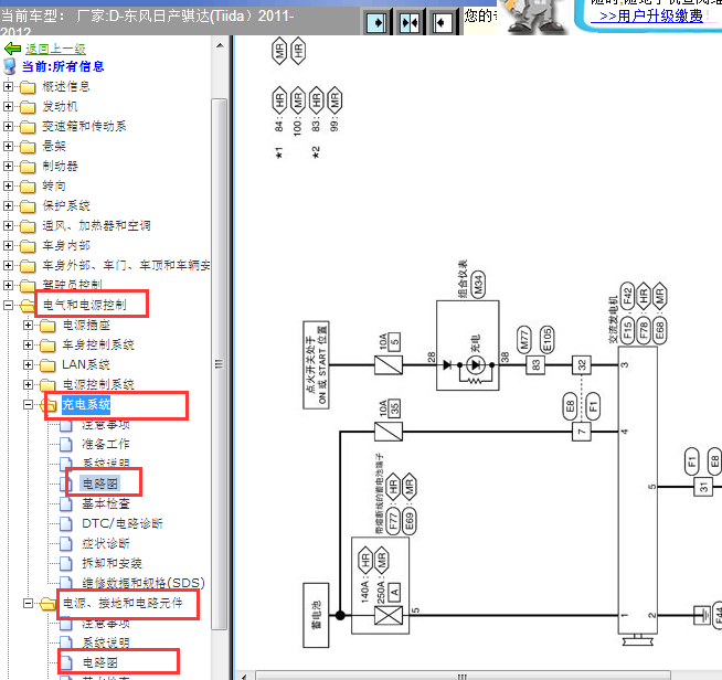 2011-2012年日产骐达充电和电源电路图