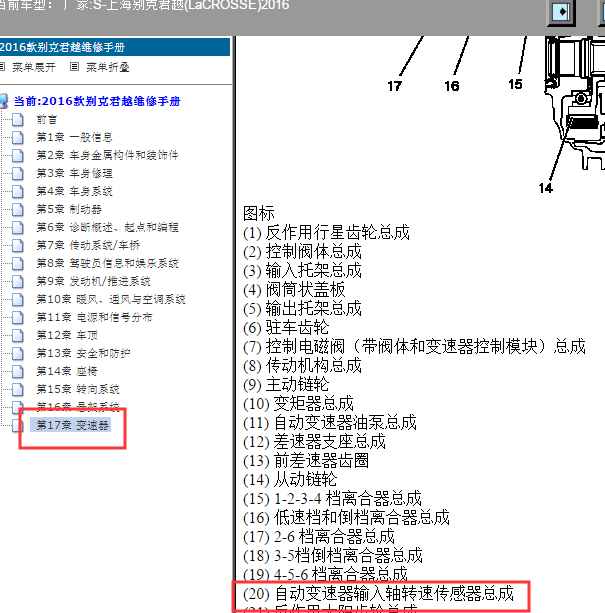 2016年别克君越变速箱速度传感器位置