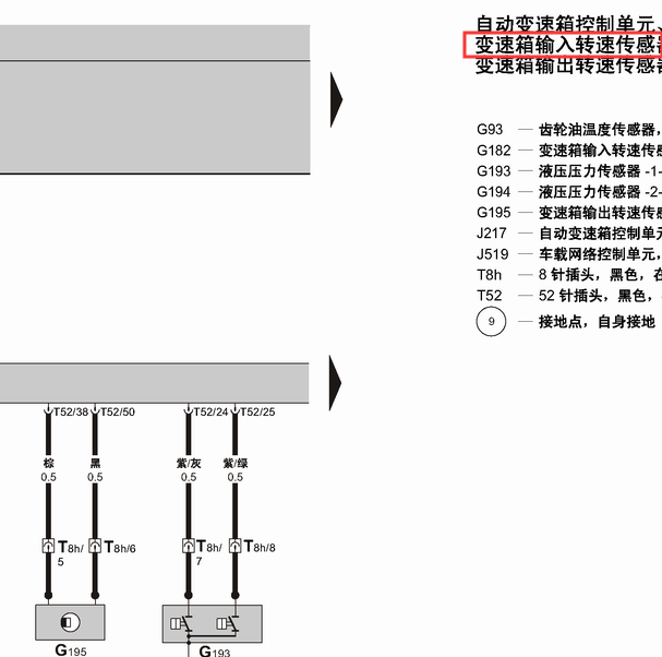 2007年大众途安变速箱速度传感器电路