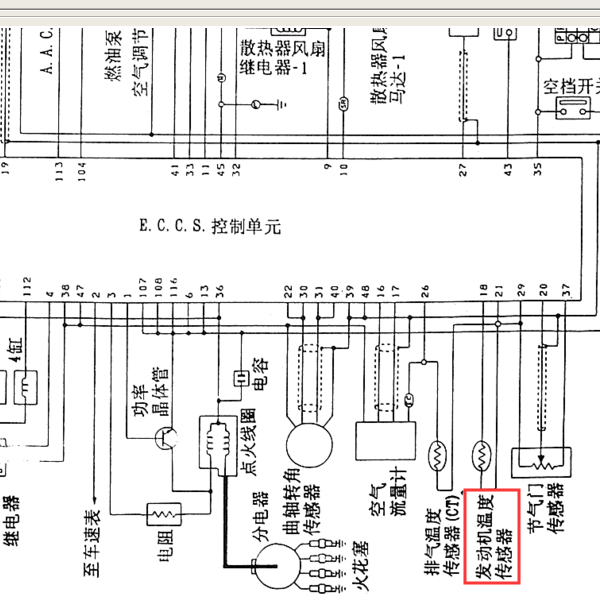 2004年日产蓝鸟发动机温度传感器电路图