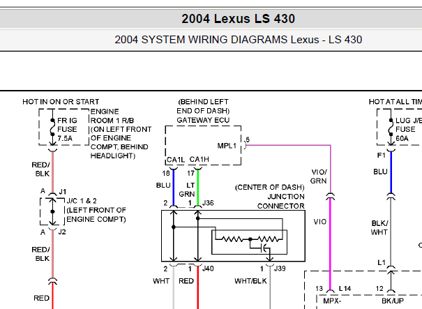 2004年雷克萨斯LS430灯光电路图
