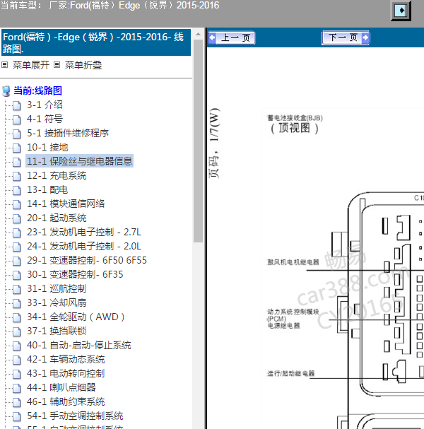 2015-2016年福特锐界保险丝继电器分配资料