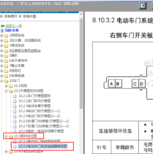 2008年别克GL8电动车门针脚图
