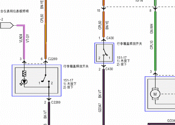 2015-2016年长安福特金牛座行李箱电路图