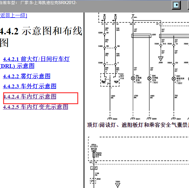 2012年凯迪拉克SRX车内灯电路图.