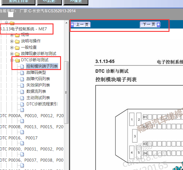 2013-2014年长安CS35发动机针脚