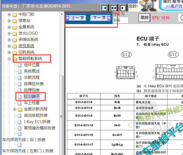 2014-2015年比亚迪G5智能钥匙针脚和针脚说明资料