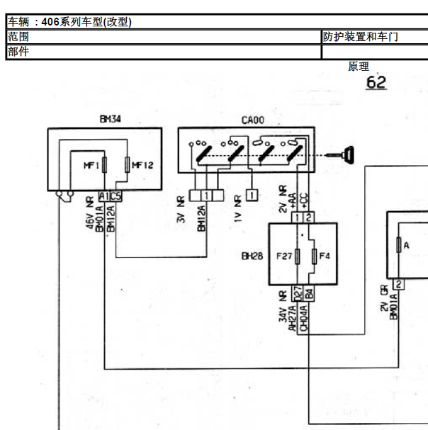 标致406车身相关电路图.