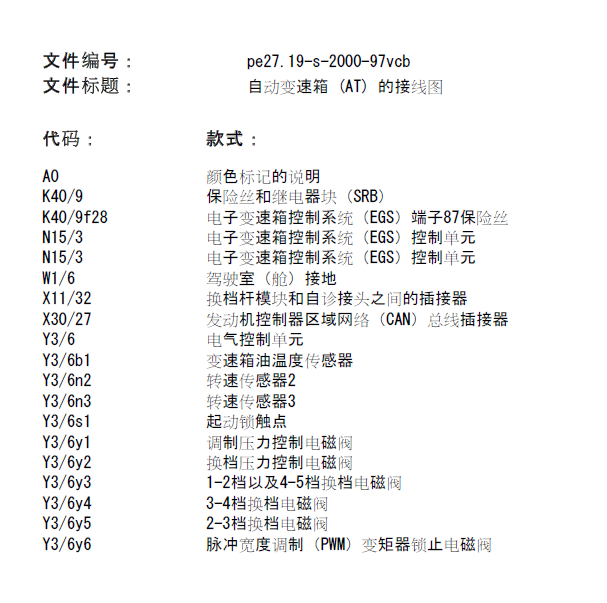 2011年奔驰FA6521自动变速箱 (AT) 的接线图