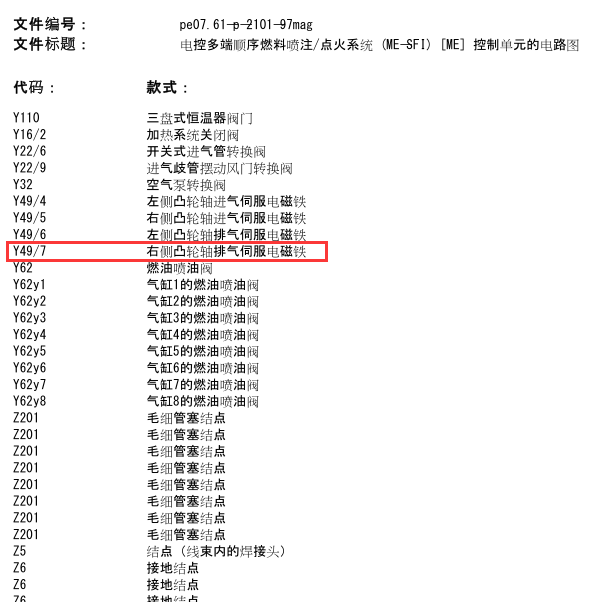 2008年奔驰GL550右侧排气凸轮电磁阀线路图