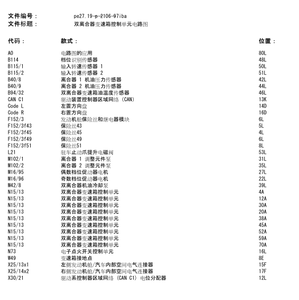 2019年奔驰A180变速箱电路图