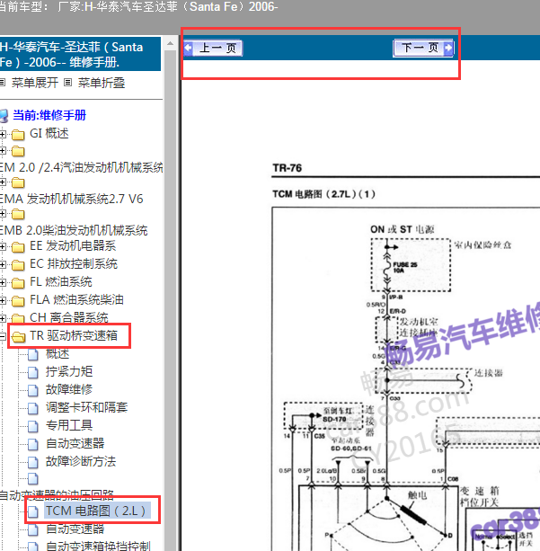 2006年华泰圣达菲变速箱电路图