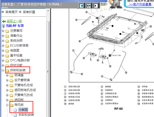 2014年日产奇骏天窗排水管资料