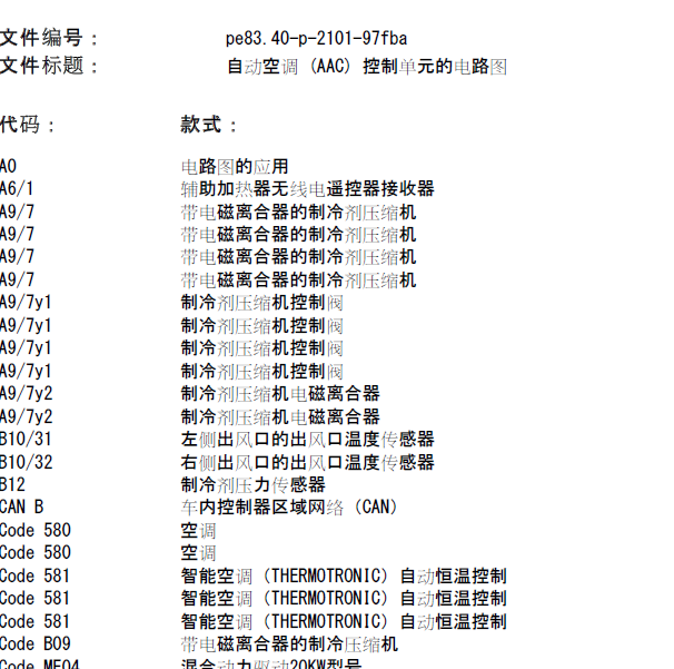 2015年奔驰C200L自动空调 (AAC) 控制单元的电路图