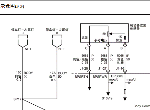 2015年别克GL8制动踏板传感器电路图