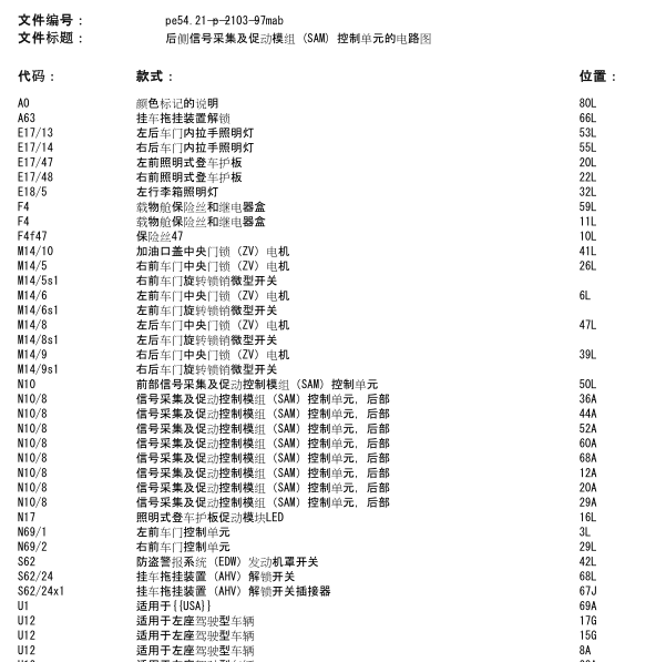 10年奔驰GL450后SAM电路图