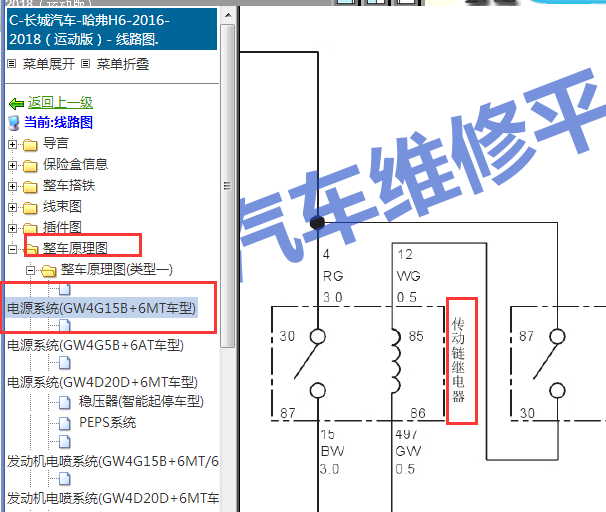 2016-2018年长城哈弗H6传动链继电器电路图
