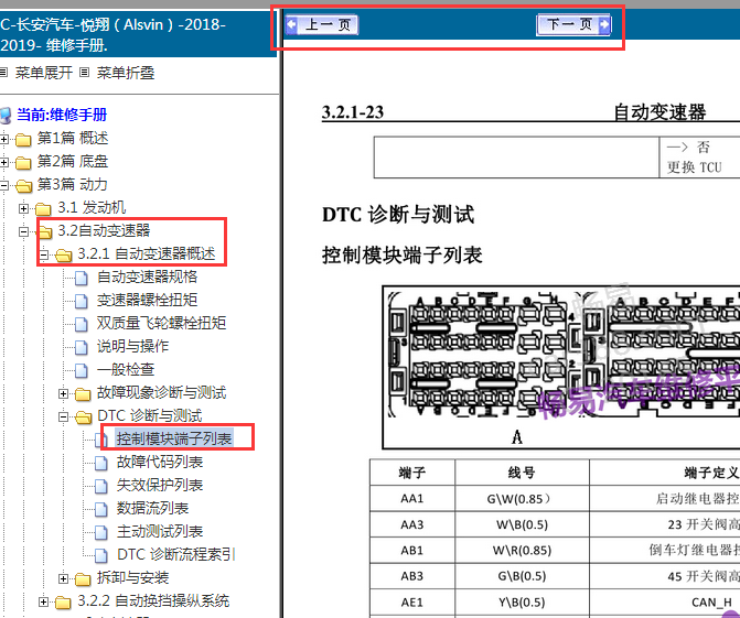 2018-2019年长安悦翔TM025FDB 双离合变速箱针脚资料