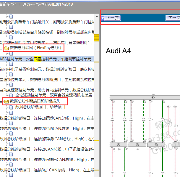 2017年奥迪A4L气囊通讯网络电路图