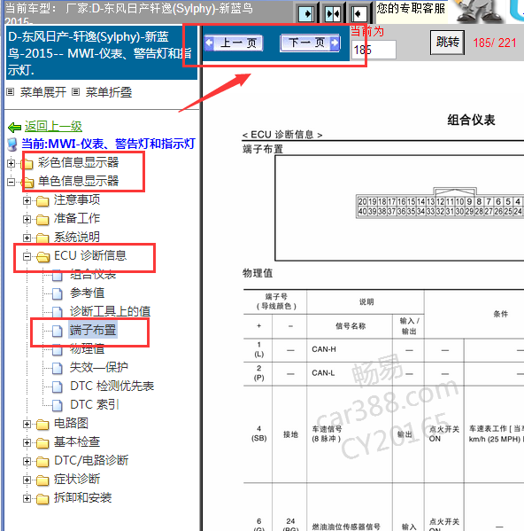 2015年日产蓝鸟仪表针脚图