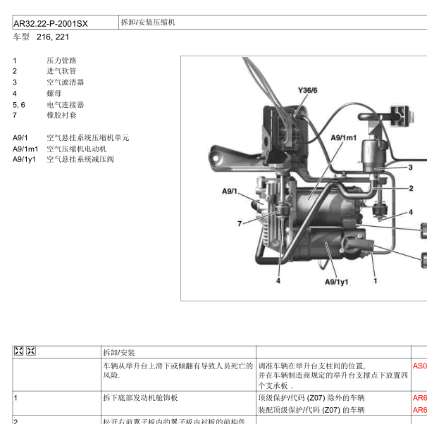 2006年奔驰S350空气悬挂压缩机拆装