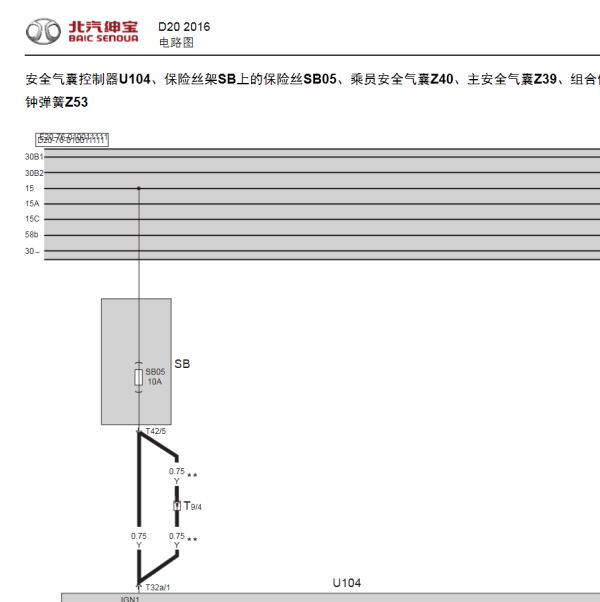 2015-2016年绅宝D20气囊电路图