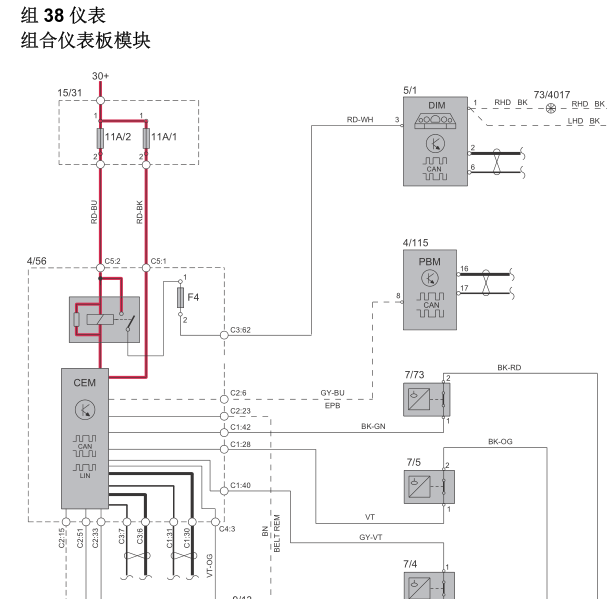 2014年沃尔沃XC60仪表电路图