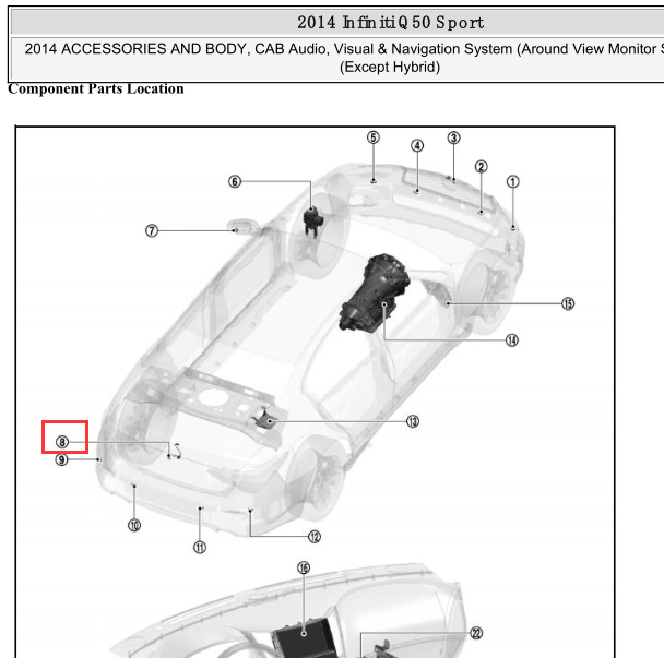 2014年英菲尼迪Q50L倒车影像模块位置