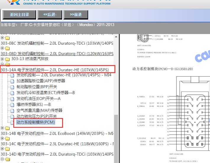 2011-2013年福特蒙迪欧致胜发动机针脚资料