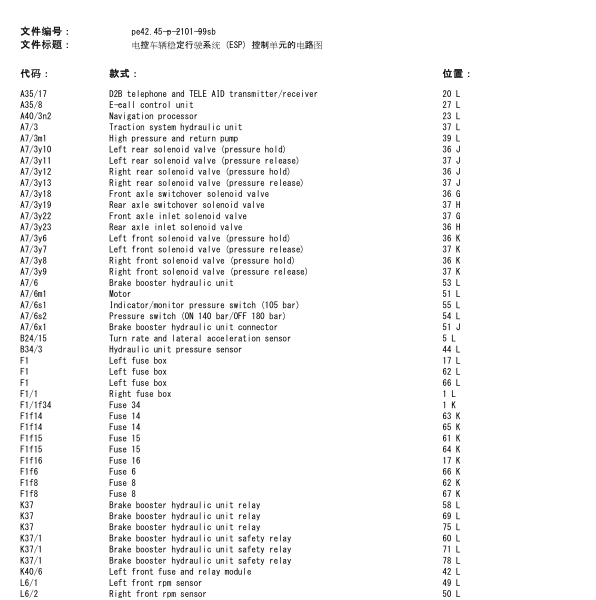 2001年奔驰S350 ESP电路图