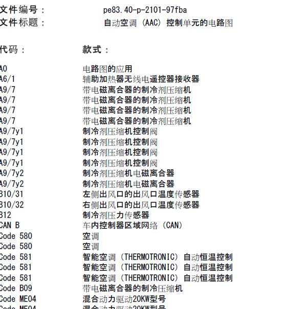2017年奔驰C200自动空调 (AAC) 控制单元的电路图.