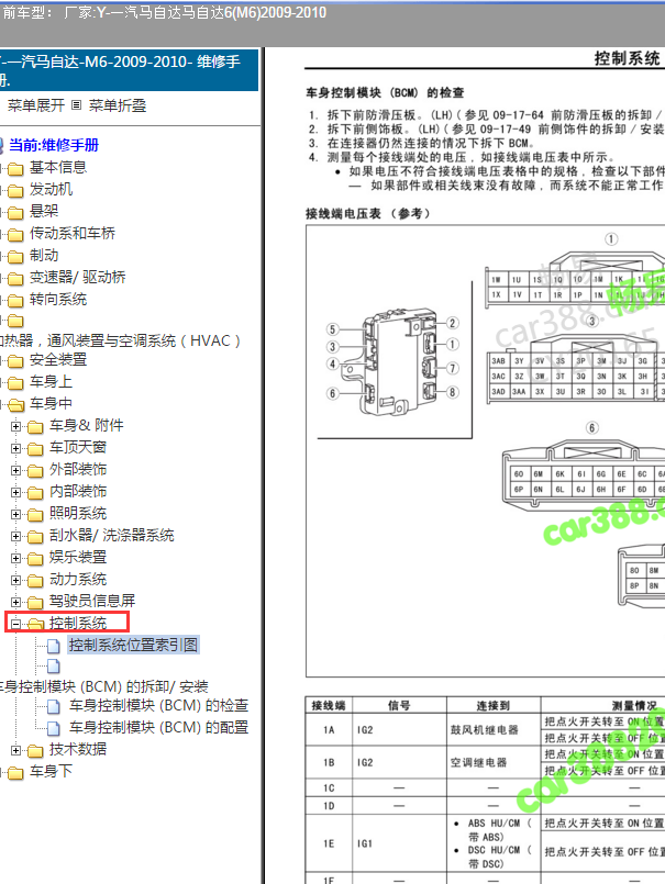 2010年马自达睿翼BCM针脚图