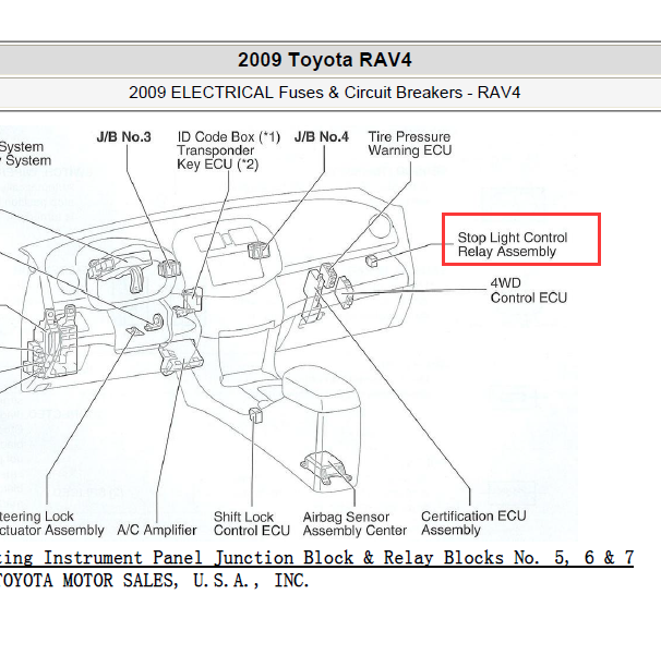 2009年丰田RAV4 停车灯继电器位置