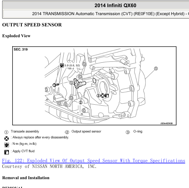2014年英菲尼迪QX60转速传感器维修手册