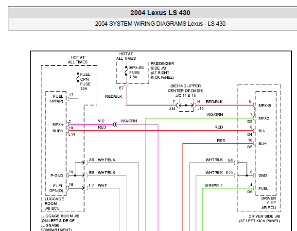 2004年雷克萨斯LS430 尾门电路图