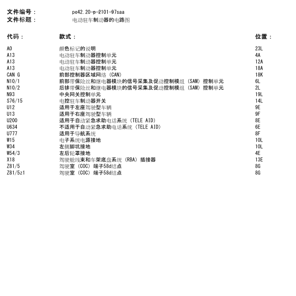 2009年奔驰S350驻车制动电路图