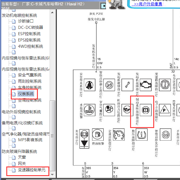 2016年长城哈佛H2刹车灯和变速箱电路图