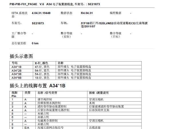 2011年宝马520Li JBE针脚定义资料