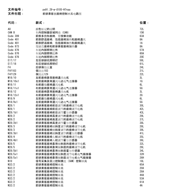 2014年奔驰GL350前门座椅电路图