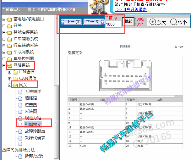 2018年哈弗H6网关针脚定义