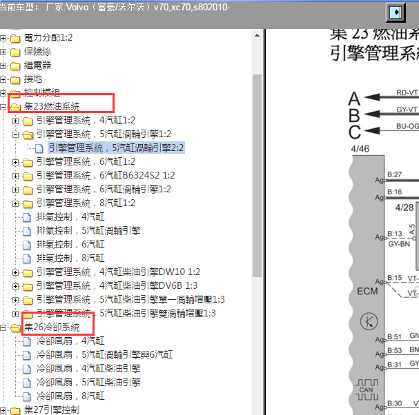 2010年沃尔沃S80燃油和风扇电路图