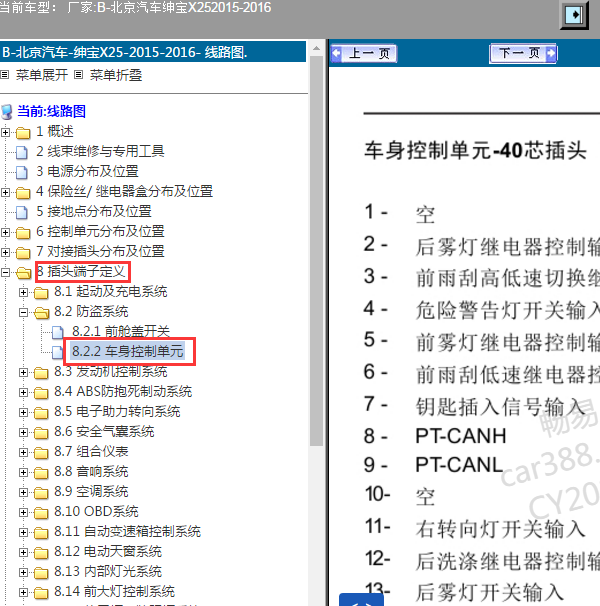 2016年北汽绅宝X25车身控制电路图
