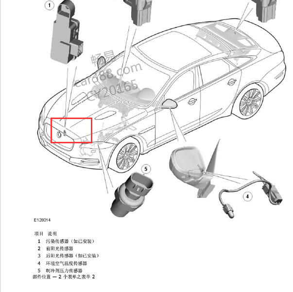 捷豹XJ室外温度传感器位置