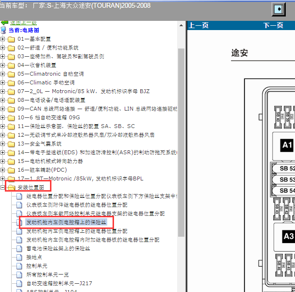 2005-2008年大众途安保险盒配置图