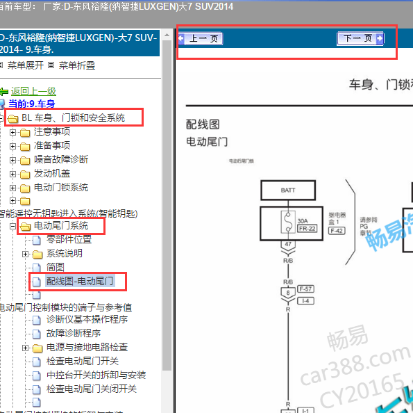 2014年东风纳智捷大7SUV电动尾门线路图