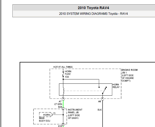 2010年丰田RAV4喇叭电路图